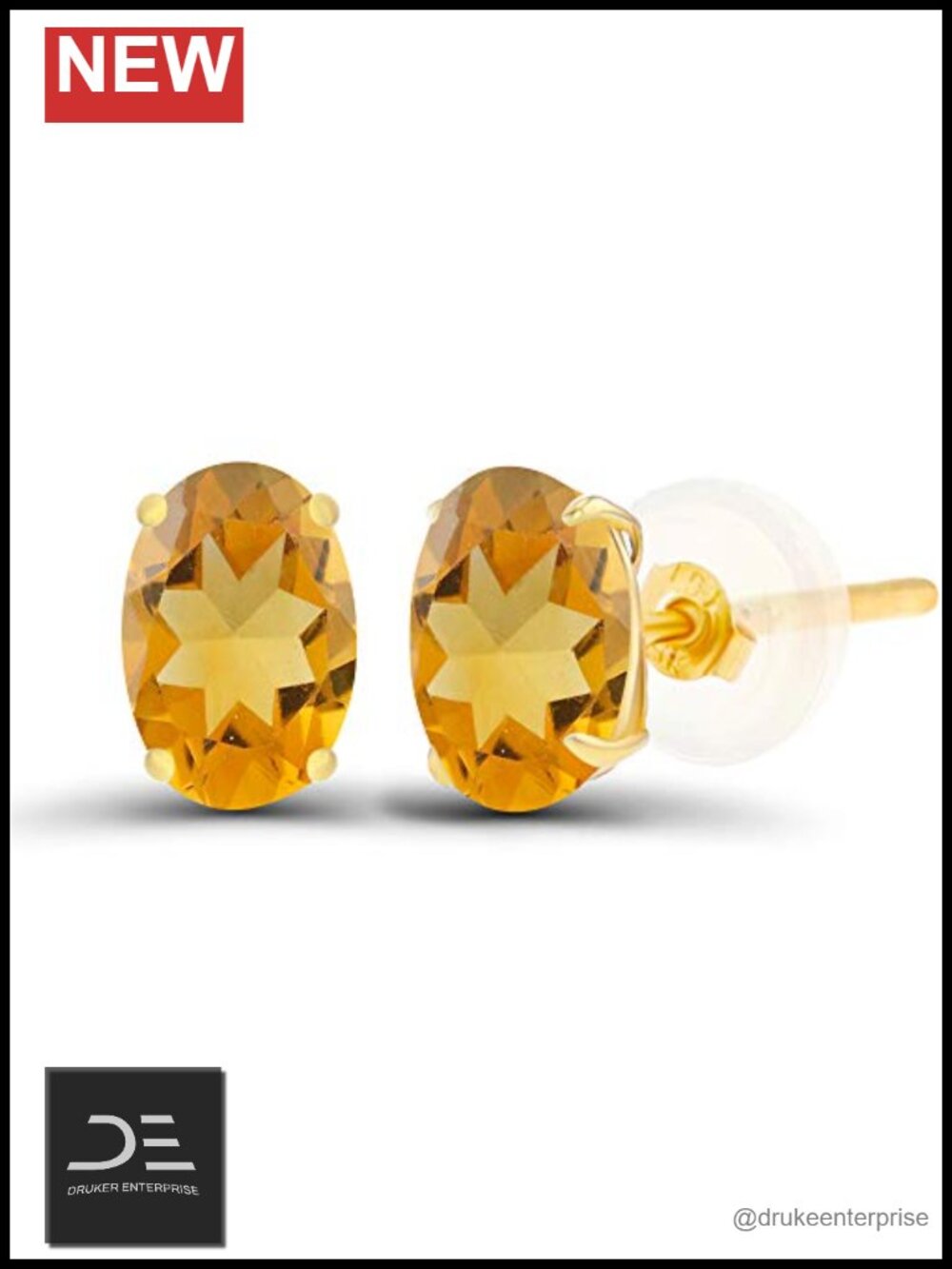 Solid 14K Yellow Gold Oval Citrine Stud Earrings
